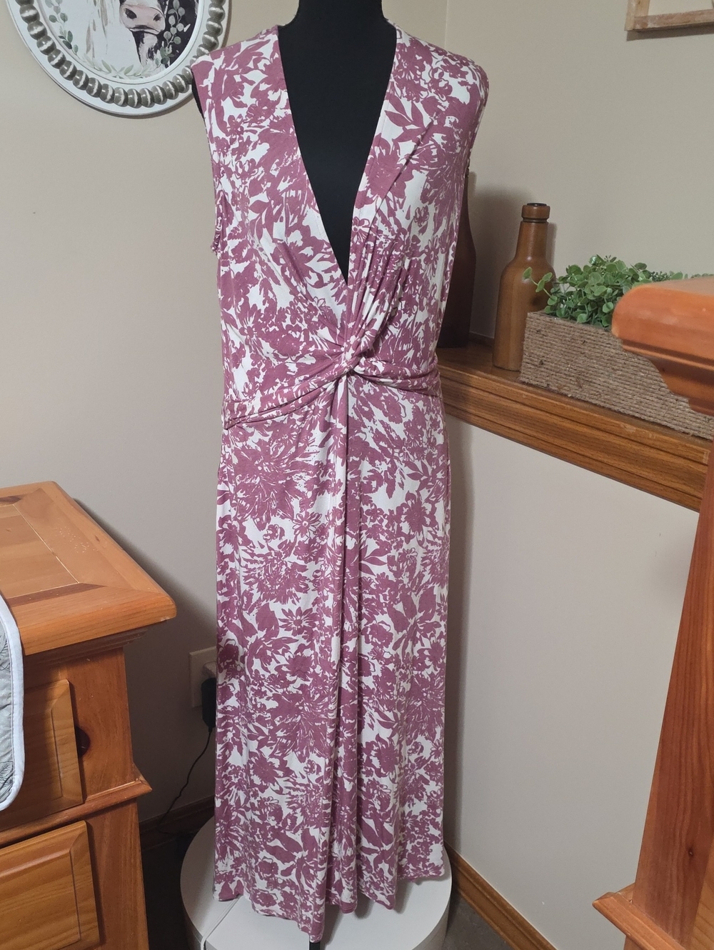 Amour Vert Dusty Rose and White Floral Knot-Front Maxi Dress